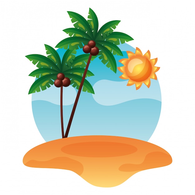 Premium Vector | Tropical beach sand palm tree sun