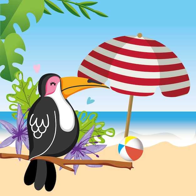 Premium Vector Tropical Beach Scenery Theme Cartoon