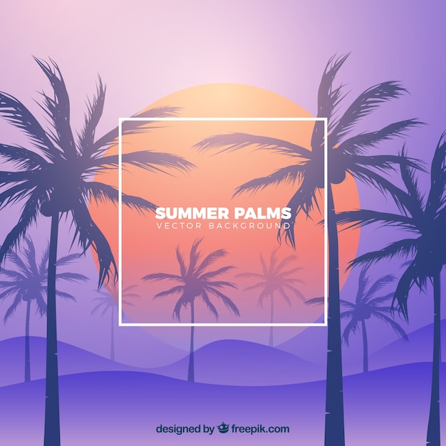 Tropical beach with palms and gradient
background