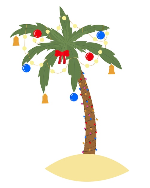 Premium Vector Tropical christmas palm tree vector with lighting