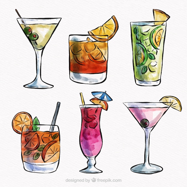 Download Tropical cocktail collection with watercolor style Vector ...