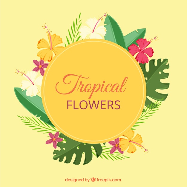 Tropical flower frame in flat design