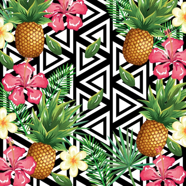 Download Tropical flower and pineapple with abstract background ...