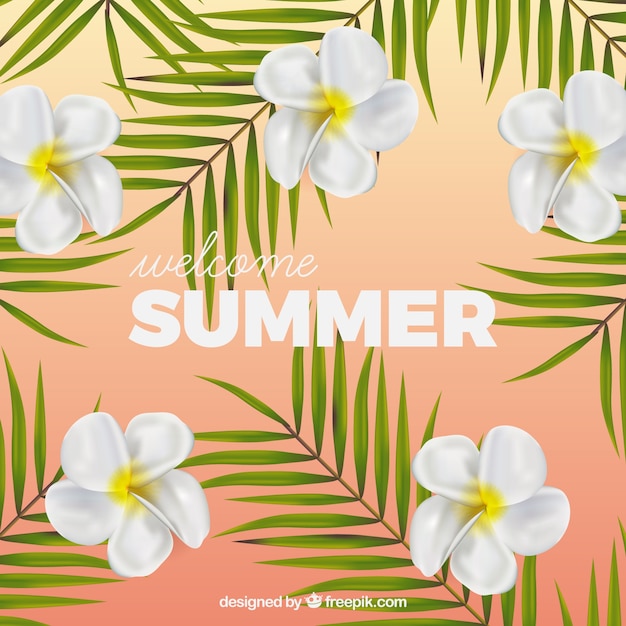 Tropical flowers and leaves background