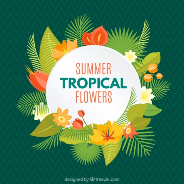 Tropical flowers and palm leaves\
background