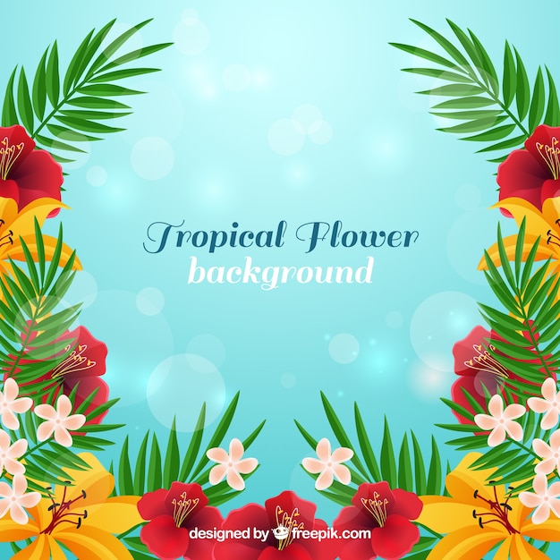 Tropical flowers background in realistic\
style
