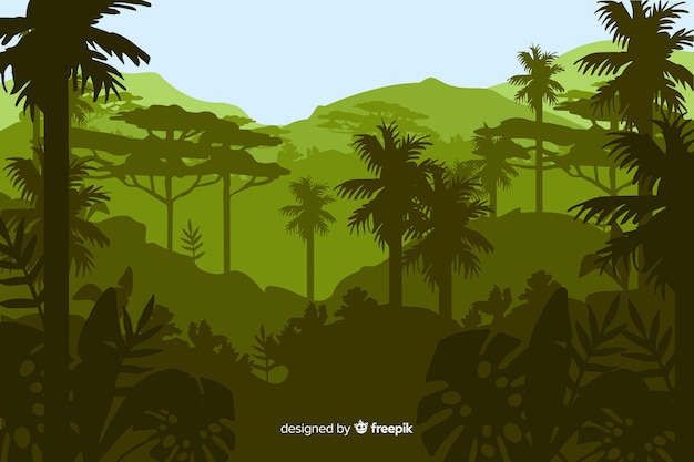 Free Vector | Tropical forest landscape with many palm trees