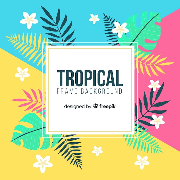 Tropical frame background with flowers | Free Vector