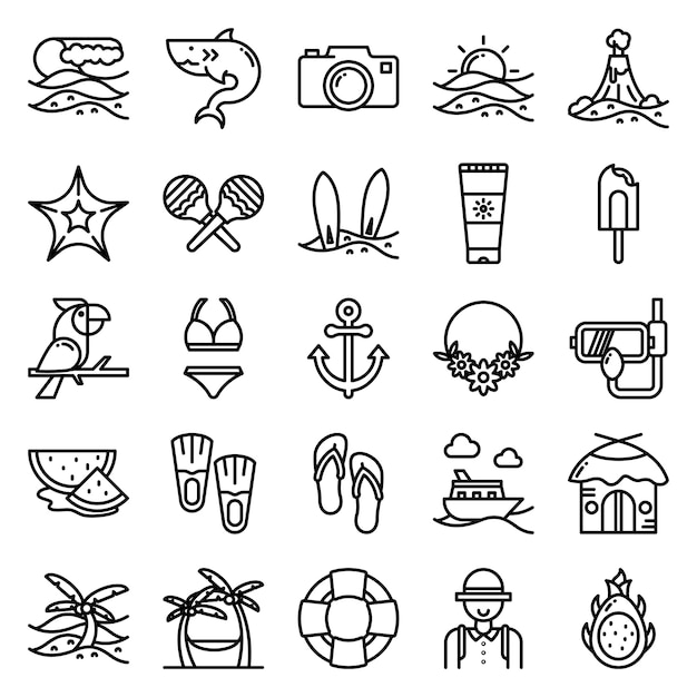 Premium Vector | Tropical icon pack, with outline icon style