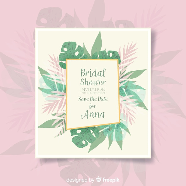 Free Vector Tropical Leaves Bridal Shower Card Template