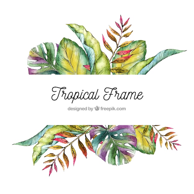 Tropical leaves frame with watercolor style Vector | Free ...