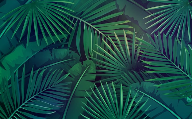 Premium Vector Tropical Leaves Layout Of Jungle Exotic Banana Leaf And Areca Palm Wallpaper Screen Summer Tropical Paradise