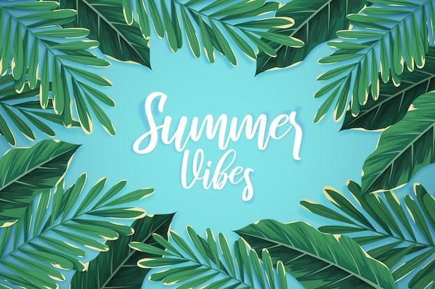 Tropical lettering with leaves | Free Vector