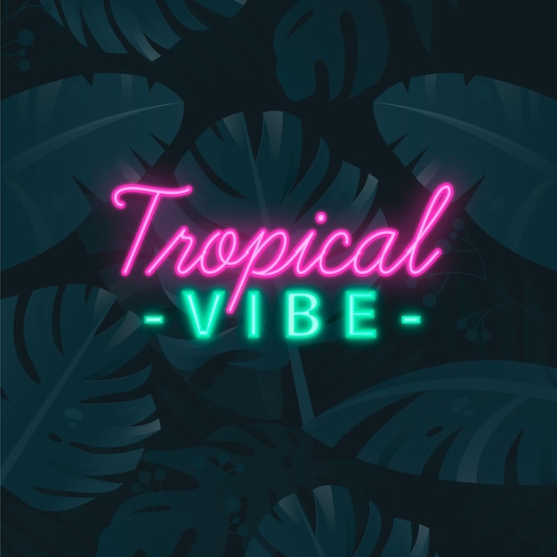 Free Vector | Tropical neon lettering with leaves