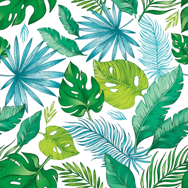 Premium Vector Tropical palm leaf seamless pattern.