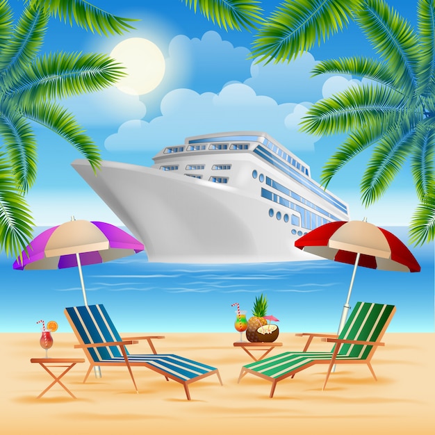 Premium Vector | Tropical paradise. cruise ship