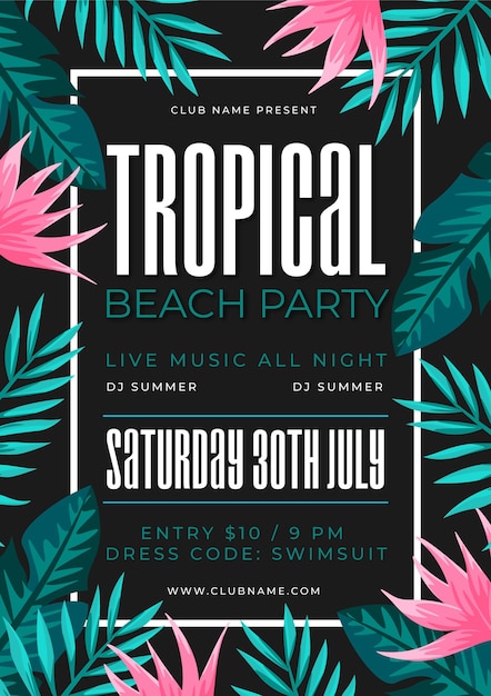 Free Vector | Tropical party poster template