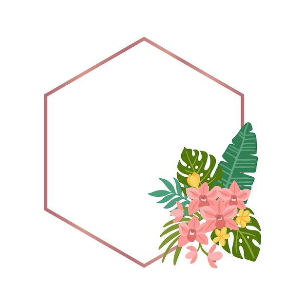 Premium Vector | Tropical Rhombus Frame With Palm Leaves Monstera