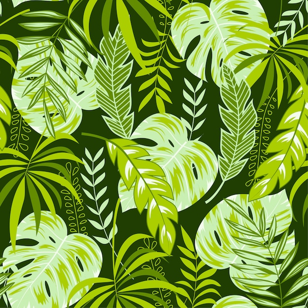 Premium Vector | Tropical seamless background with bright green and ...