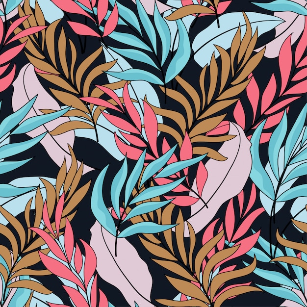 Premium Vector | Tropical seamless pattern with bright blue and pink ...