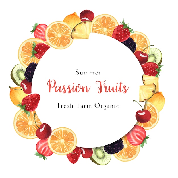 Download Tropical season fruits wreaths banner design, passion ...