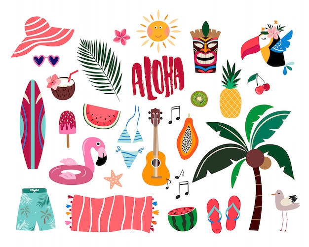 Premium Vector | Tropical summer elements, hand drawn collection with ...