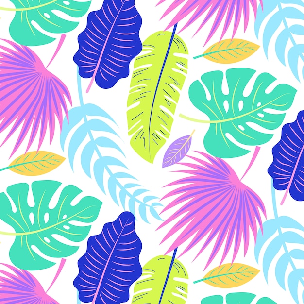 Tropical summer pattern with colorful leaves Free Vector