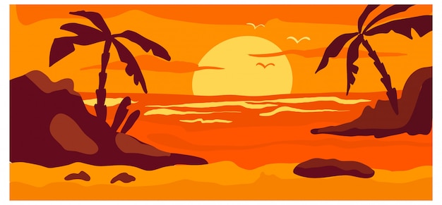 Tropical view landscape, hot country wild beach red sunset concept ...