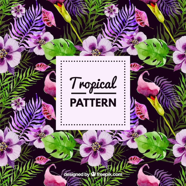 Tropical watercolor flowers pattern