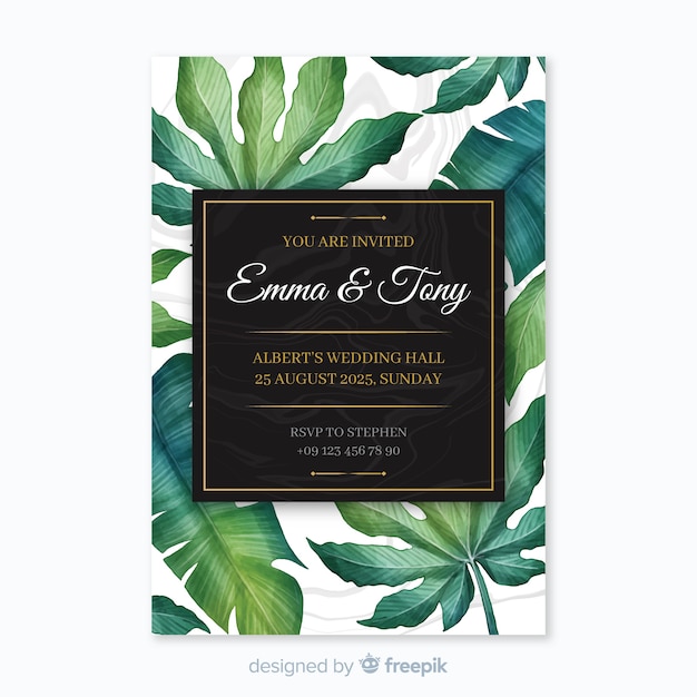 Tropical wedding invitation Free Vector