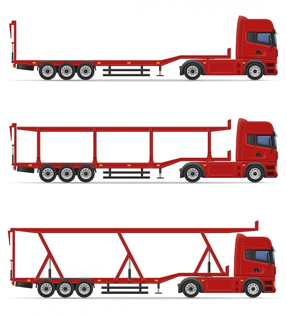 車の輸送のためのトラックセミトレーラーベクトルイラスト プレミアムベクター