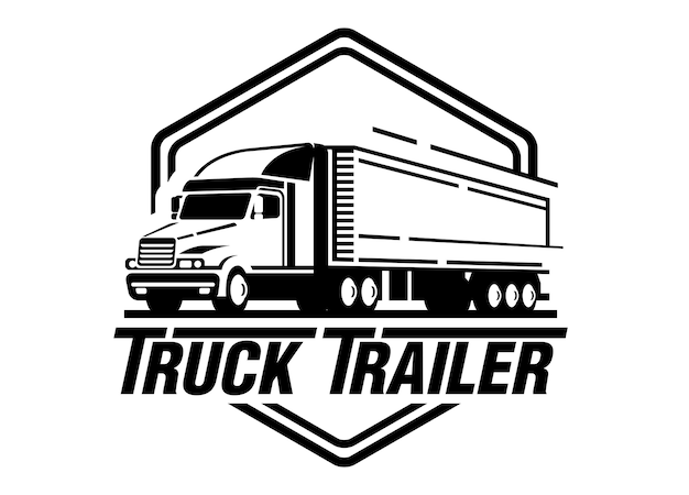 白い背景にトラックのトレーラーのロゴのイラスト プレミアムベクター