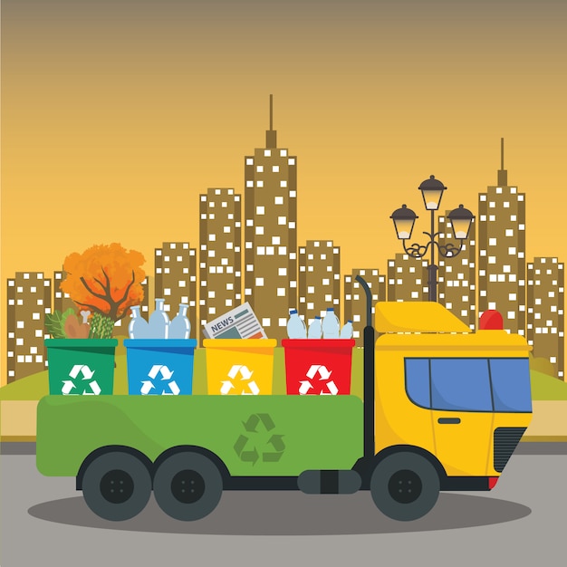Truck transportation garbage waste disposal Premium Vector