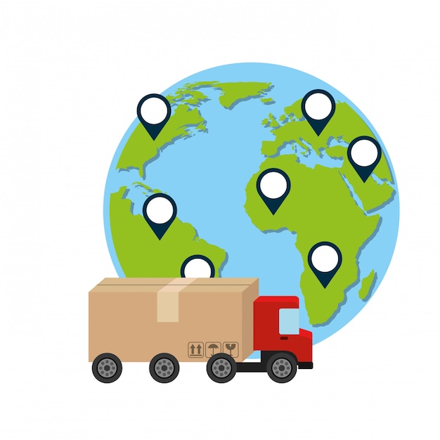 Premium Vector | Truck and world, delivery and logistic illustration