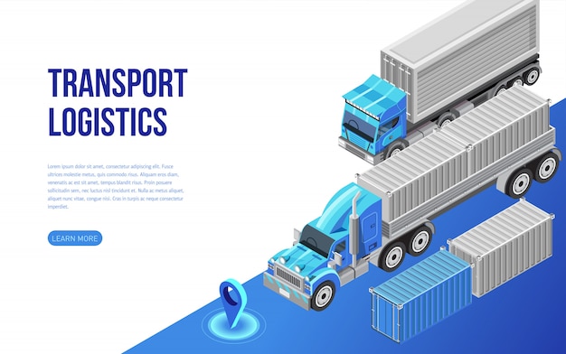 Trucks and cargo containers near description for website Premium Vector