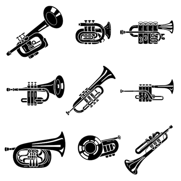 Trumpet icons set, simple style Premium Vector