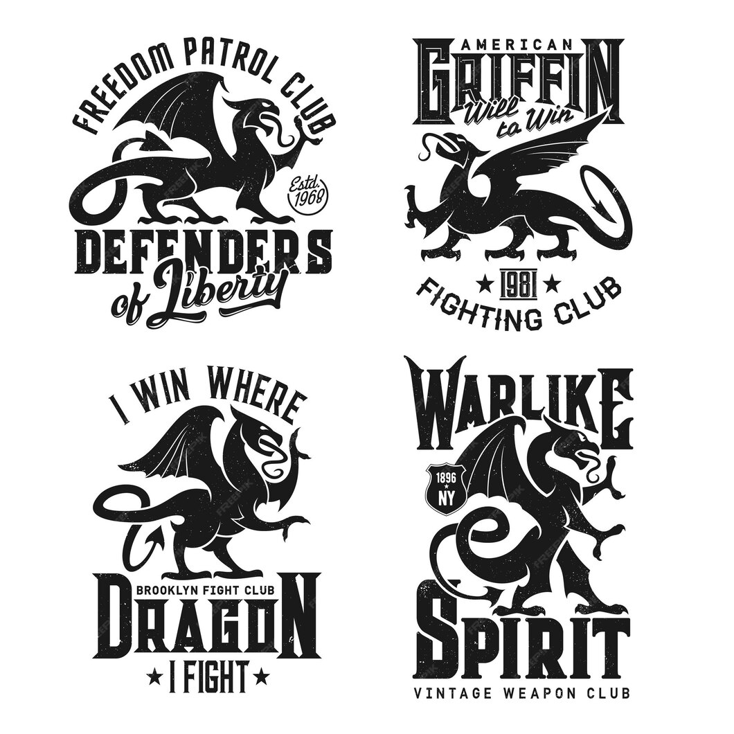 Premium Vector | Tshirt prints with heraldic griffins vector mascot