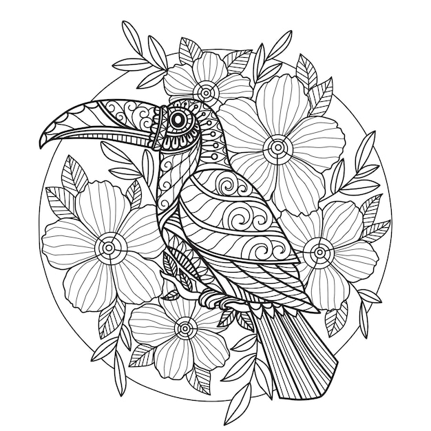 tucan-flower-coloring-page-adults_52104-238.jpg (626×626)