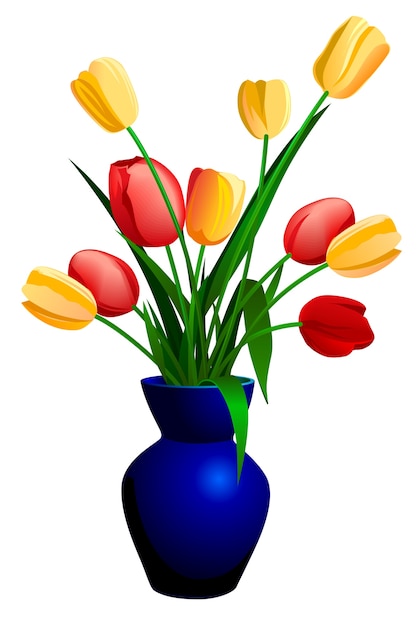 Premium Vector | Tulips in the blue vase isolated on white