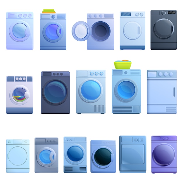 Tumble dryer icons set, cartoon style | Premium Vector