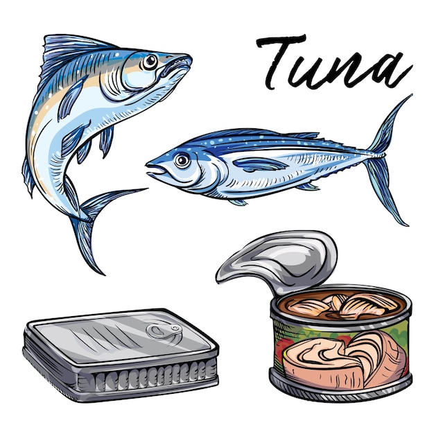 Premium Vector | Tuna set. cartoon set of tuna