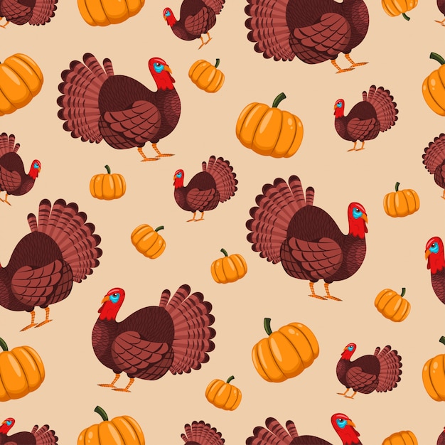 Premium Vector | Turkey bird and pumpkin seamless pattern for holiday ...
