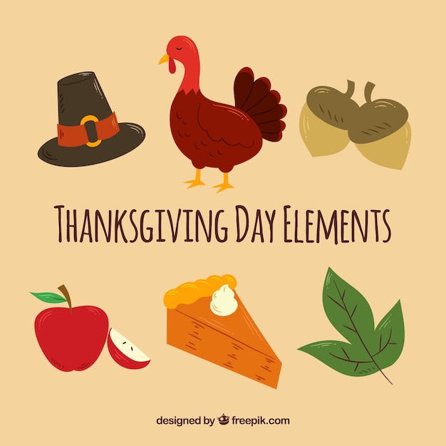 Turkey set with thanksgiving elements