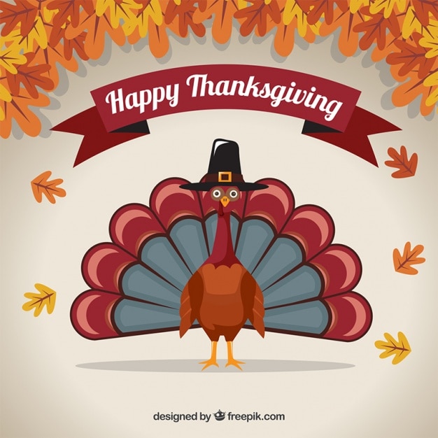 Turkey Thanksgiving And Dry Leaves Background Vector 