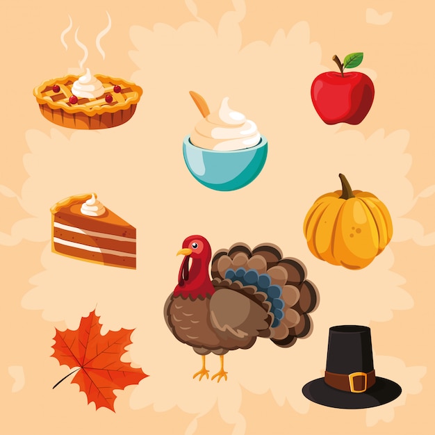 Premium Vector Turkey Of Thanksgiving Day With Icon Set