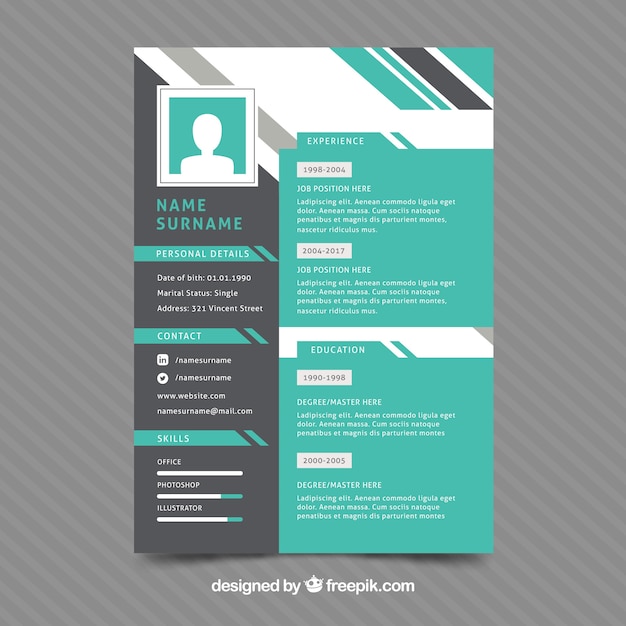 turquoise and black cv template vector