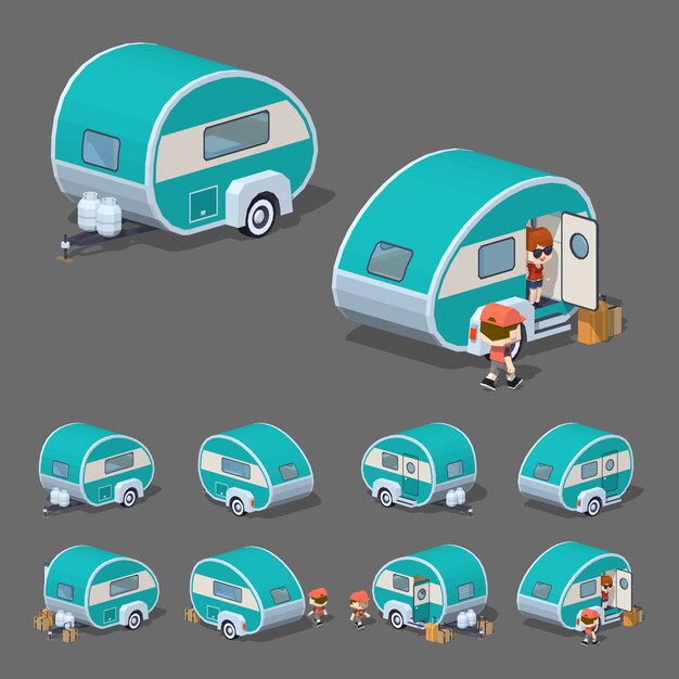 Download Turquoise retro rv camper. 3d lowpoly isometric vector ...