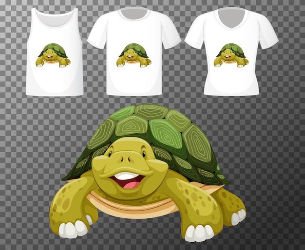 Free Vector | Turtle cartoon character with many types of shirts on ...