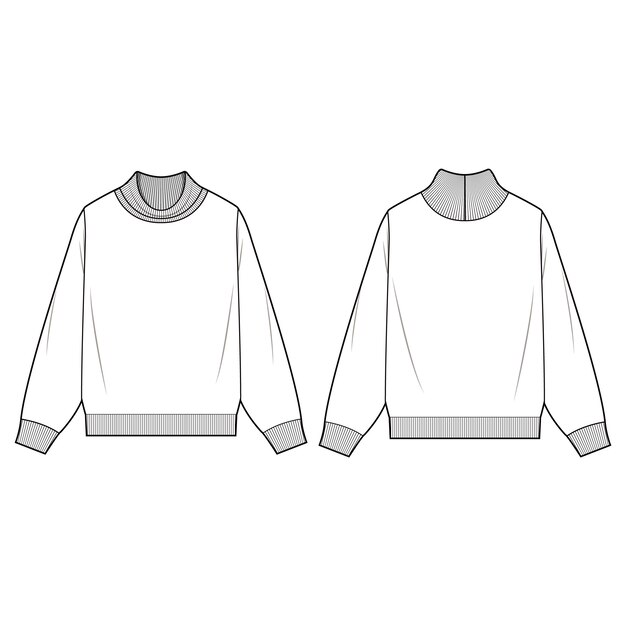 Turtleneck sweatshirts fashion flat templates | Premium Vector