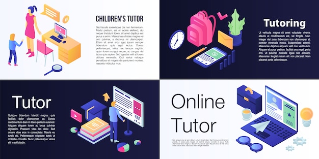 Premium Vector | Tutor banner set, isometric style